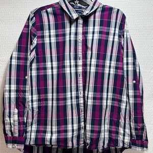 Plaid Button-Up Shirt in Purple and White